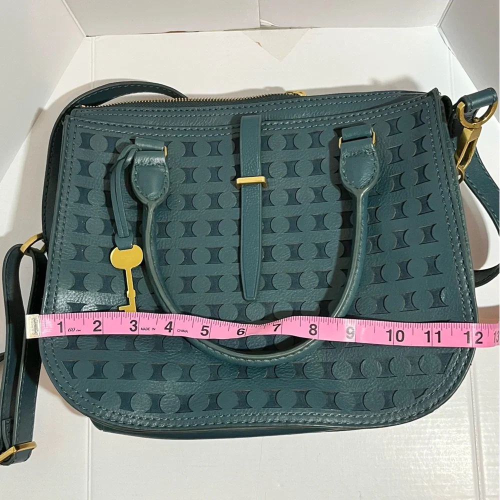 Fossil Green Ryder Satchel Crossbody Signature Jacquard style Leather Bag Wallet - Picture 11 of 14
